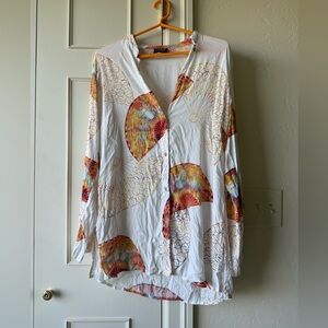 Vintage Citron Santa Monica tunic blouse Rayon Asian Print Size M